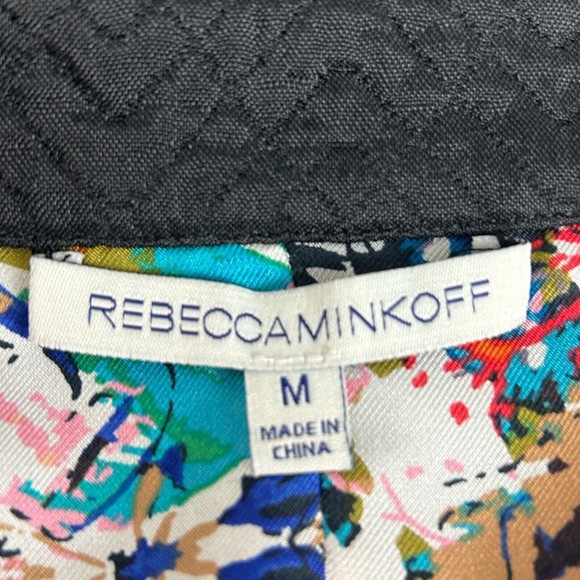 Rebecca Minkoff Black Quilted Moto Jacket Floral Lining Size M - Picture 2 of 14